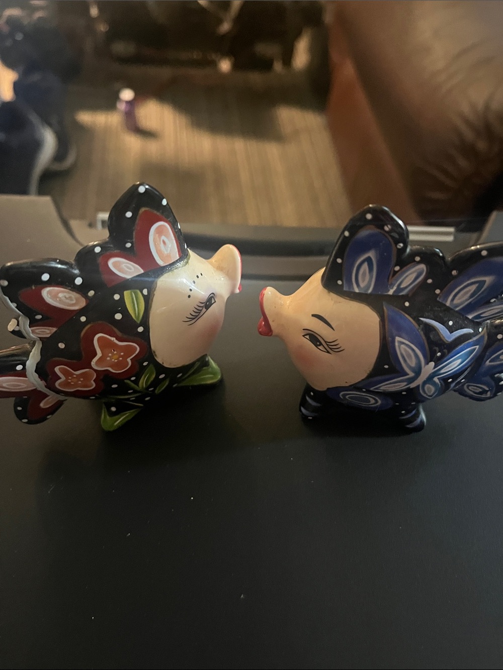 Hand-Painted Ceramic Fish Figurine Pair - Blue & Black 548 Salt & Pepper Shakers